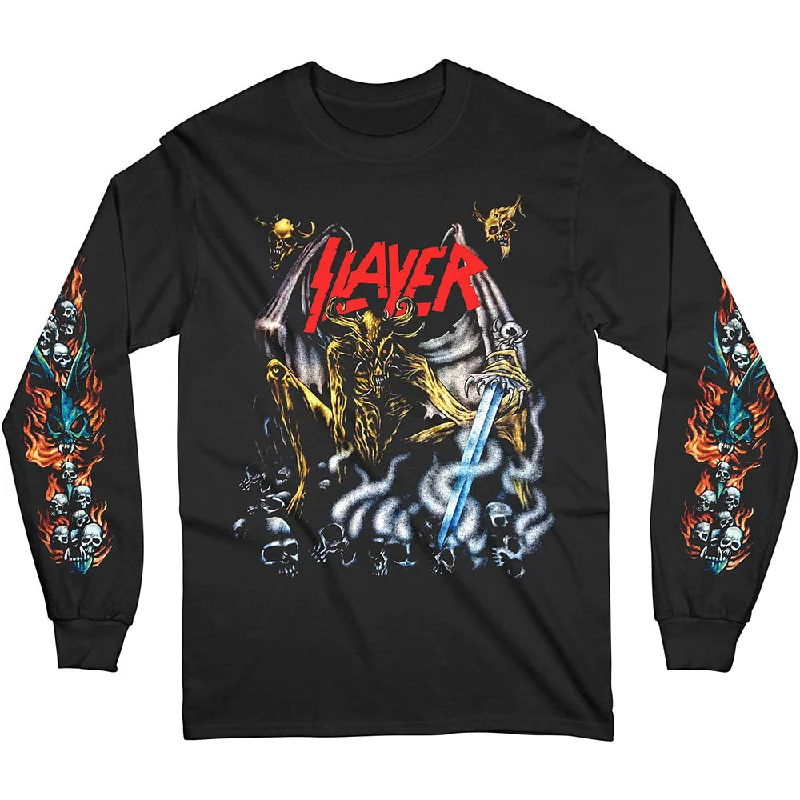 Slayer Unisex Long Sleeved T-Shirt: Airbrush Demon (Arm Prints) Striped Floral Plaid