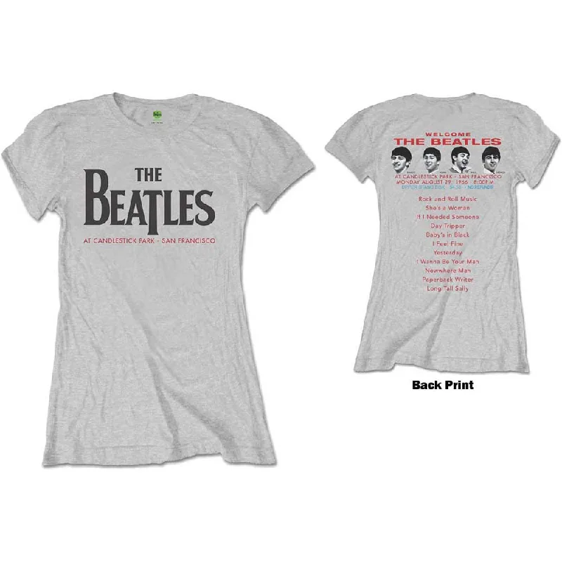 The Beatles Ladies T-Shirt: Candlestick Park (Back Print) Zippered Front Buttoned Front Snap Front