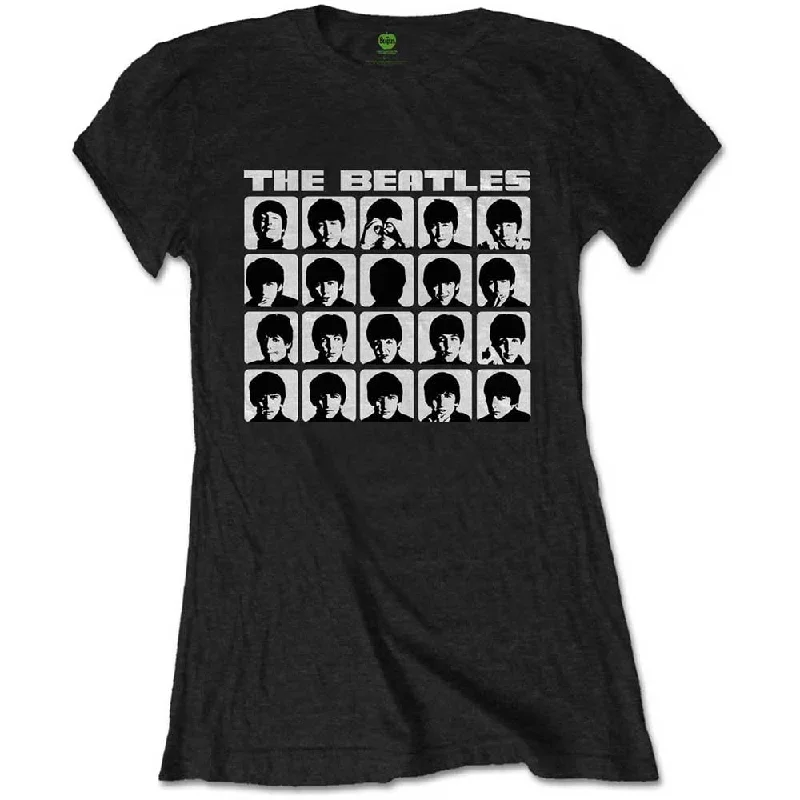 The Beatles Ladies T-Shirt: Hard Days Night Faces Mono Real Fur Shearling Chenille