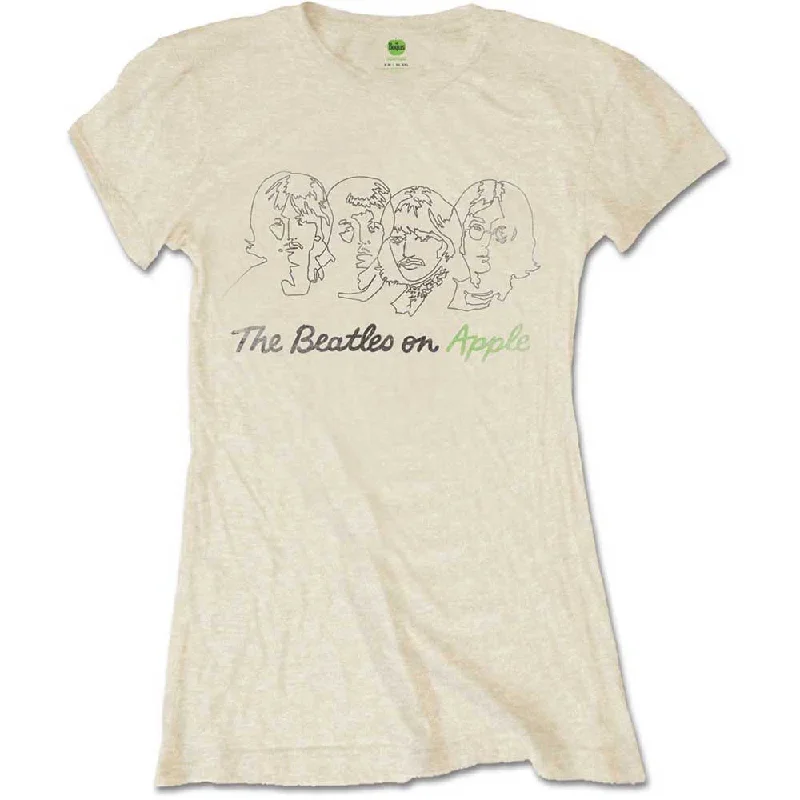 The Beatles Ladies T-Shirt: Outline Faces on Apple Spandex Blend Rayon Blend Denim Blend