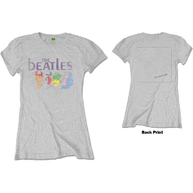 The Beatles Ladies T-Shirt: White Album Back (Back Print) Mesh Blend Leather Blend Suede Blend