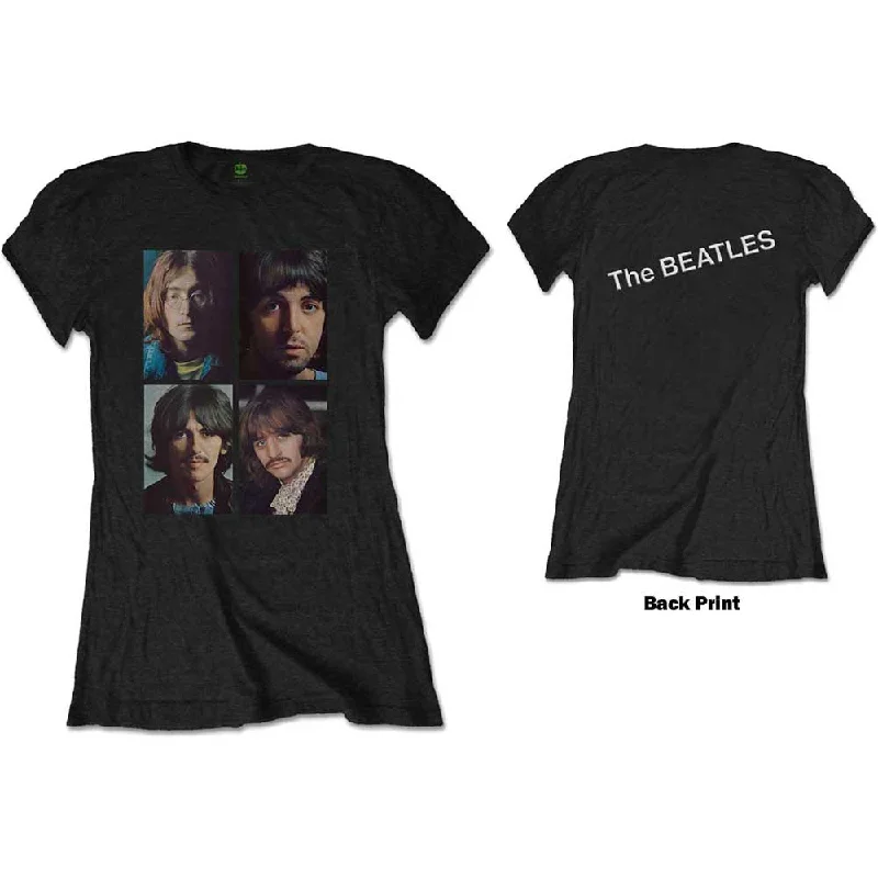 The Beatles Ladies T-Shirt: White Album Faces (Back Print) Basic T-Shirt Crew Neck Short Sleeve