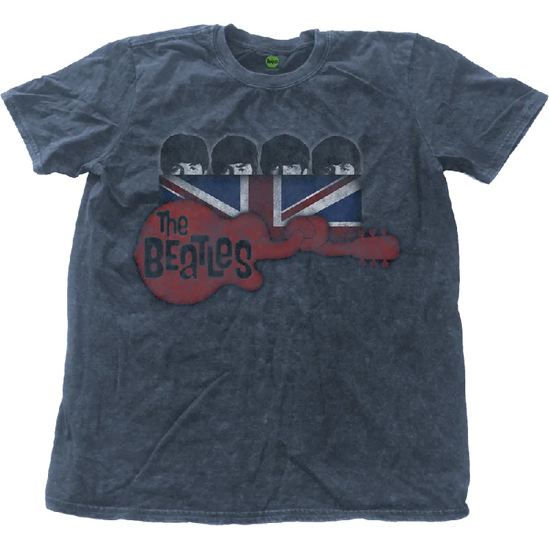 The Beatles Unisex Fashion T-Shirt: Guitar & Flag (Snow Wash) Sequined Glittery Shiny