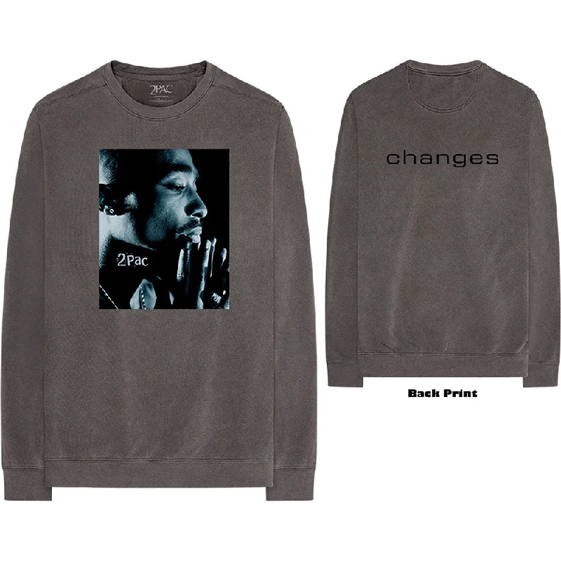 Tupac Unisex Long Sleeved T-Shirt: Changes Side Photo (Back Print) Asymmetrical Pockets Print