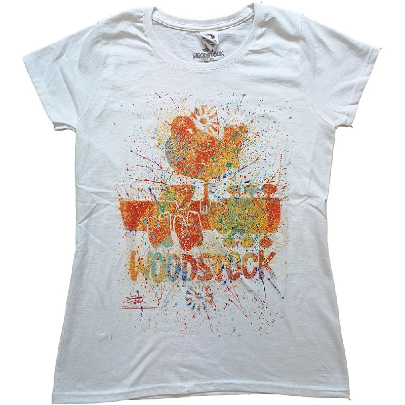 Woodstock Ladies T-Shirt: Splatter Polka Dot Checkered Tartan