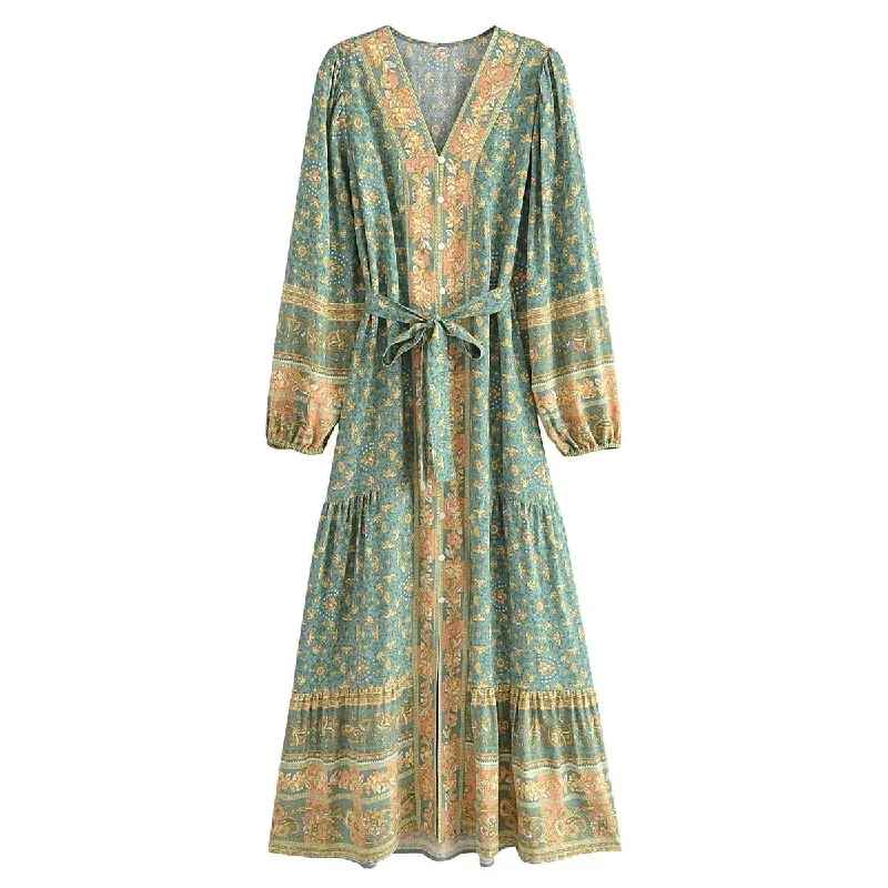 Alasia Boho Maxi Dress - Green Stylish Boho Chic Maxi Dress