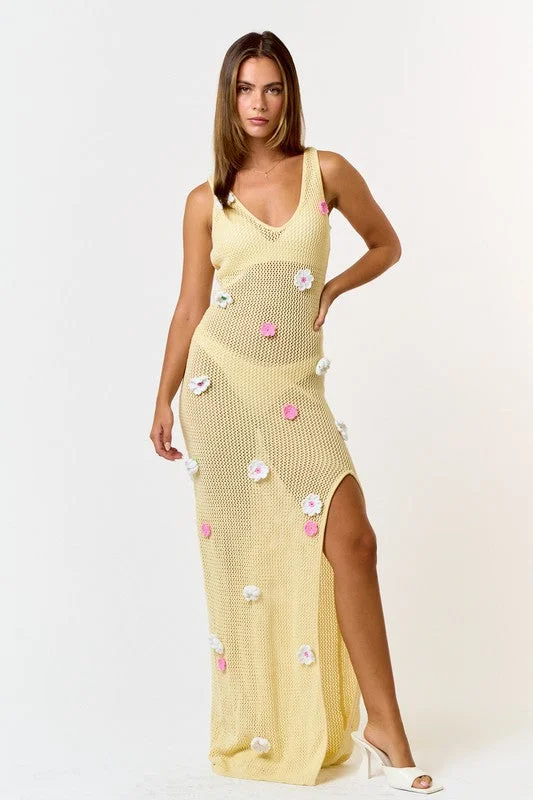 Beachside Blooms Crochet Maxi Dress Trendy Satin Maxi Dress