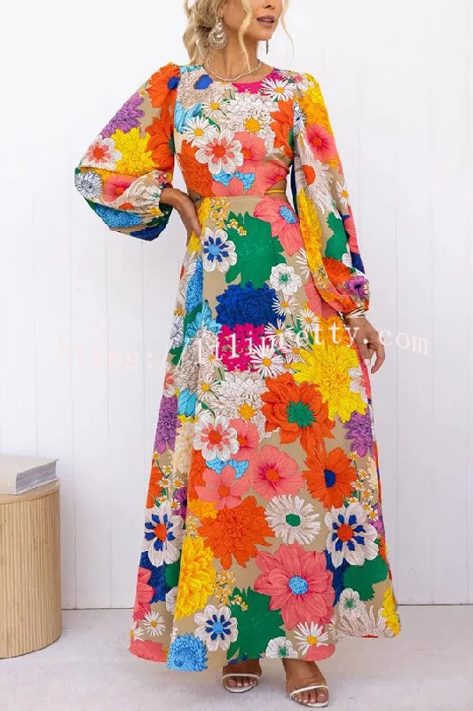 Lilipretty Bloom Forever Floral Print Cutout Elastic Waist Maxi Dress Comfortable Cotton Maxi Dress