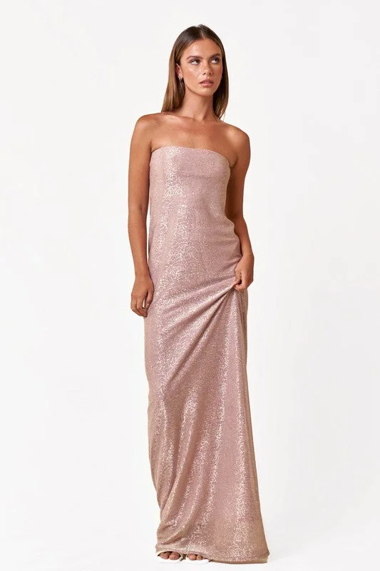 Blush Hour Shimmer Jacquard Tube Maxi Dress Classic Strapless Maxi Dress