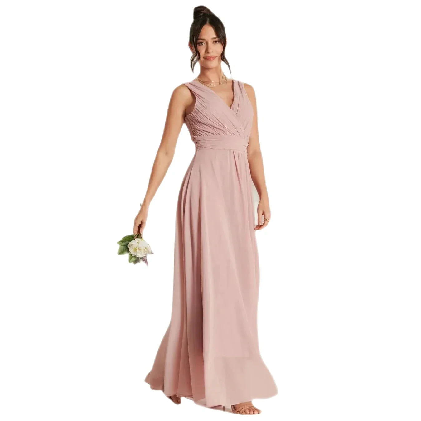 Jolie Moi Blush Pink V-Neck Pleated Bodice Maxi Dress Chic Summer Floral Maxi Dress