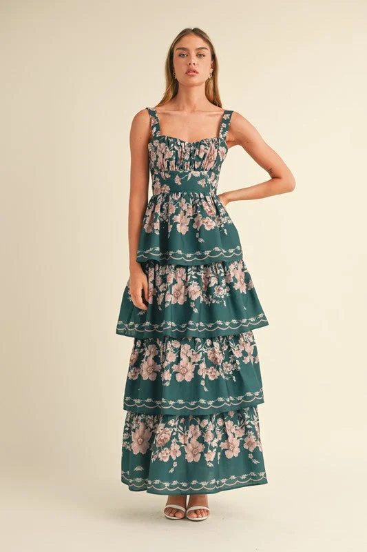 Cadence Floral Tiered Maxi Dress Comfortable Maxi Dress with Slits