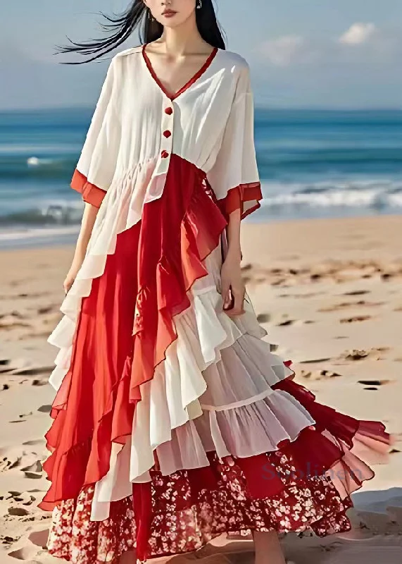 Chic White V Neck Ruffled Patchwork Wrinkled Chiffon Maxi Dress Summer Stylish A-Line Maxi Dress Chic White V Neck Ruffled Patchwork Wrinkled Chiffon Maxi Dress Summer Stylish A-Line Maxi Dress