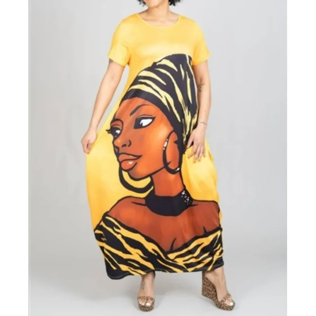 Comfortable African Queen Bubble Jersey Dress, Maxi Dress Fashionable Maxi Dress with Fringe