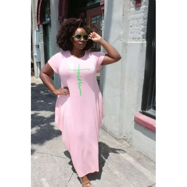 Comfortable Pink & Green Bubble Jersey Dress, Maxi Dress , Faith Dress Stylish V-Neck Maxi Dress