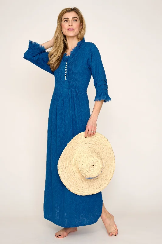 Cotton Annabel Maxi Dress in Hand Woven Blue Classic A-Line Maxi Dress