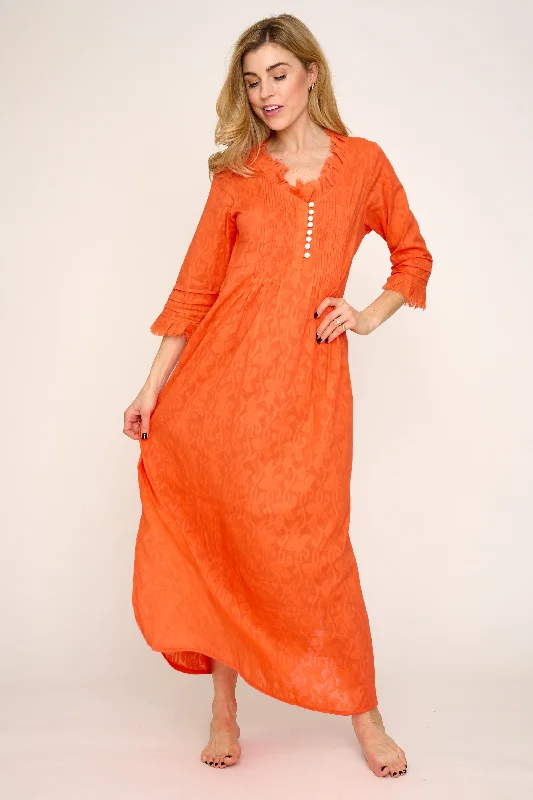 Cotton Annabel Maxi Dress in Hand Woven Hot Orange Comfortable Flowy Maxi Dress