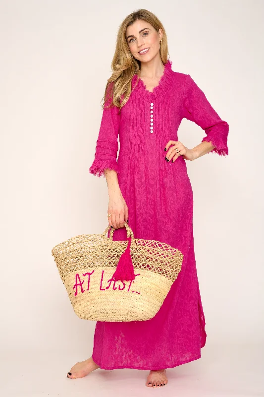 Cotton Annabel Maxi Dress in Hand Woven Hot Pink Elegant Boho Maxi Dress