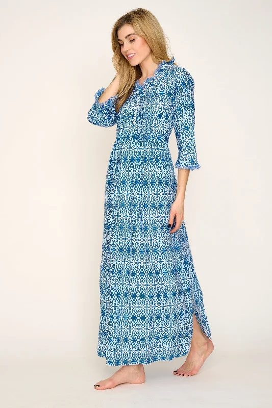 Cotton Annabel Maxi Dress in Royal Blue & White Elegant Boho Maxi Dress