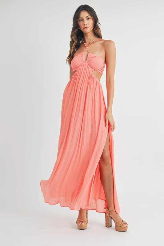 Coral Halter Maxi Dress - Final Sale Classic Tulle Maxi Dress