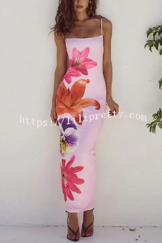 Lilipretty® Definitely Memorable Abstract Floral Print Slip Stretch Maxi Dress Stylish A-Line Maxi Dress