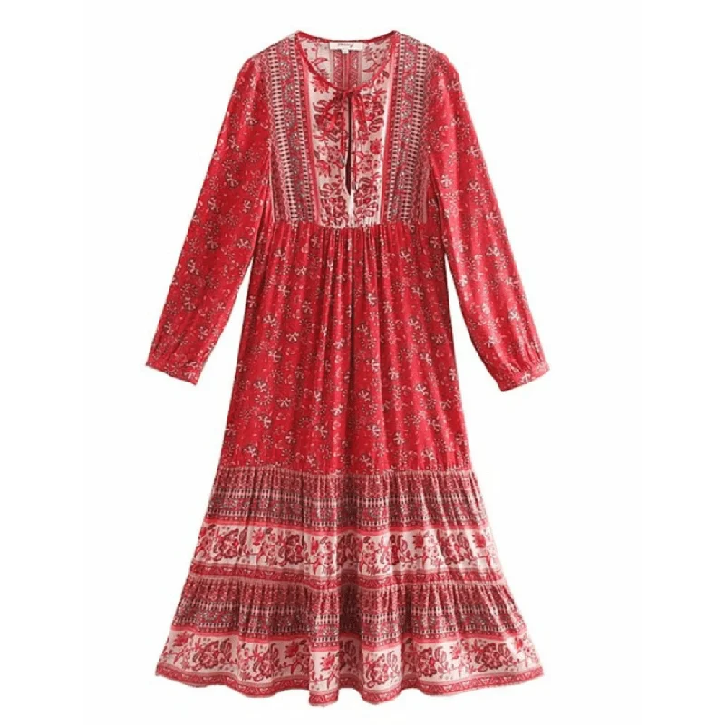 Elin Long Sleeve Boho Maxi Dress Fashionable High-Low Maxi Dress