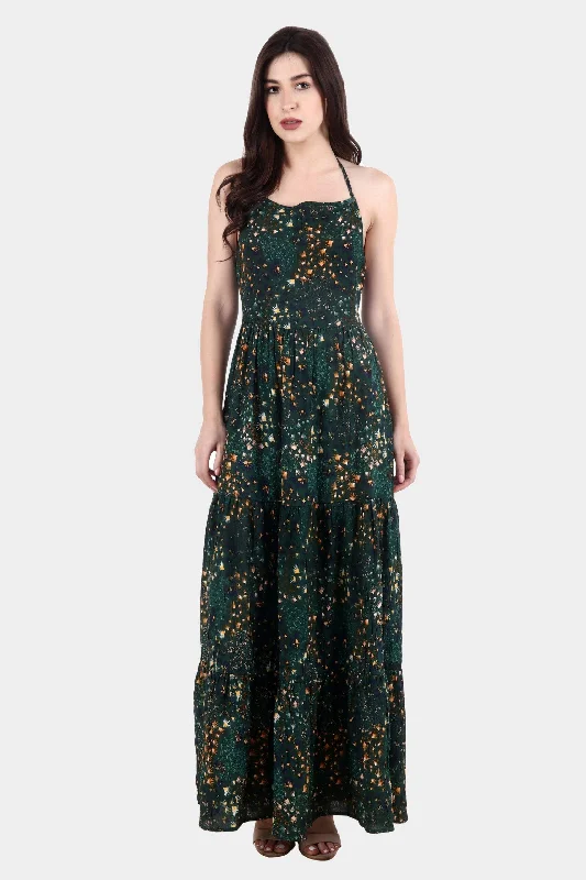 Green Fountain Printed Maxi Dress Classic Black Maxi Dress