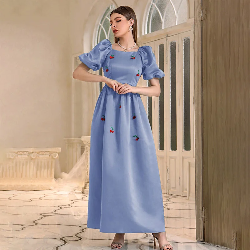 High Waist Square Collar A-Line Maxi Dress Comfortable Maxi Dress with Slits