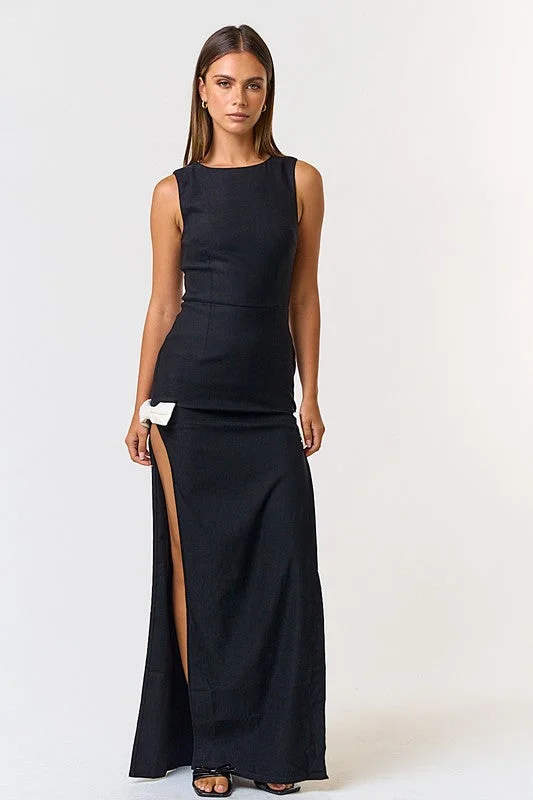 Jana High Slit Bow Sleeveless Maxi Dress Chic Summer Maxi Dress