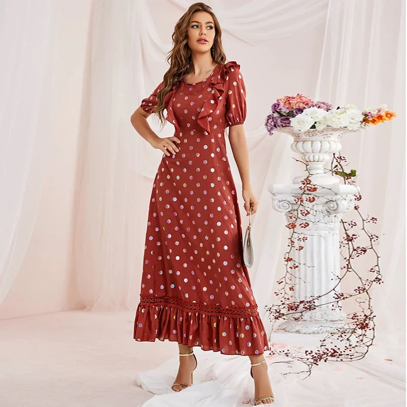 Lotus Edge Large Polka Dot Loose High Waist Fresh Maxi Dress Stylish Empire Waist Maxi Dress