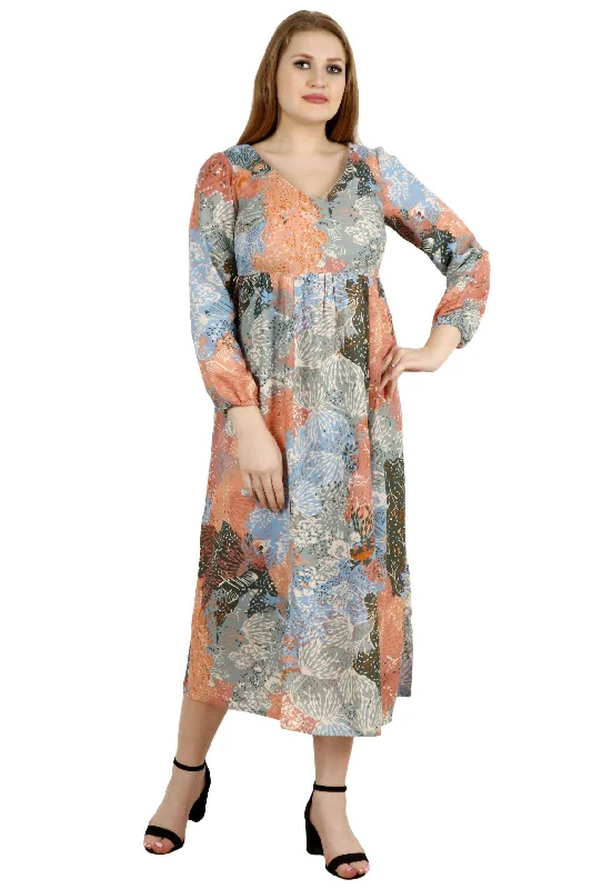 Multicolored Floral Printed Maxi Dress Trendy Fit-and-Flare Maxi Dress