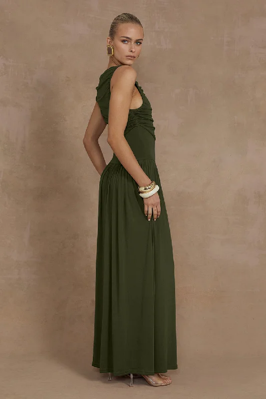 NALLA MAXI DRESS - OLIVE Trendy Maxi Dress with Belt