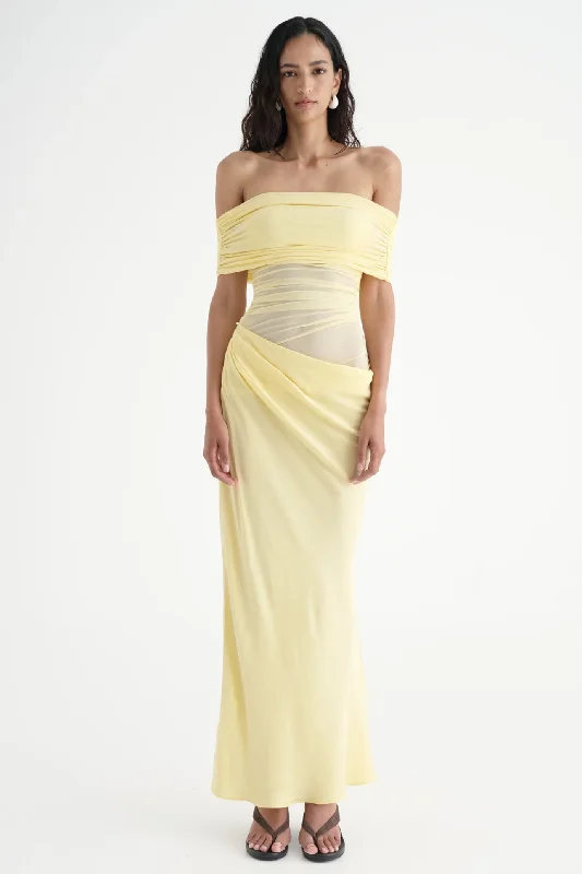 Nico Off Shoulder Maxi Dress Butter by Benni Stylish Maxi Dress with Frills