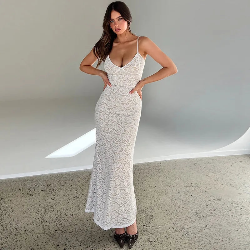 Out Lace Sheer Maxi Dress Stylish Longline Maxi Dress