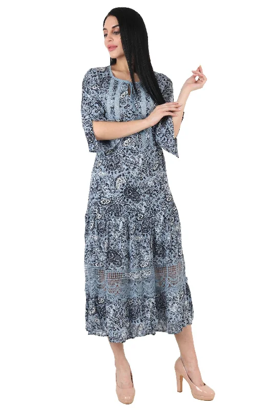 Paisley Printed Maxi Dress with Lace Trendy Maxi Dress with Bow