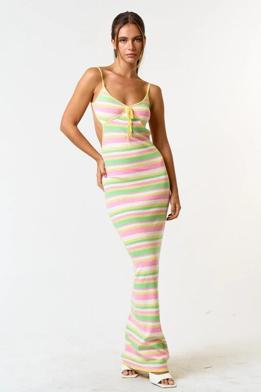 Party Poolside Striped Maxi Dress Trendy Fit-and-Flare Maxi Dress