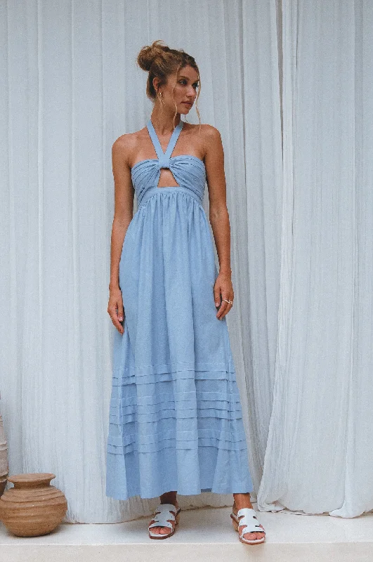 Penelope Halter Linen Maxi Dress Classic Solid Maxi Dress