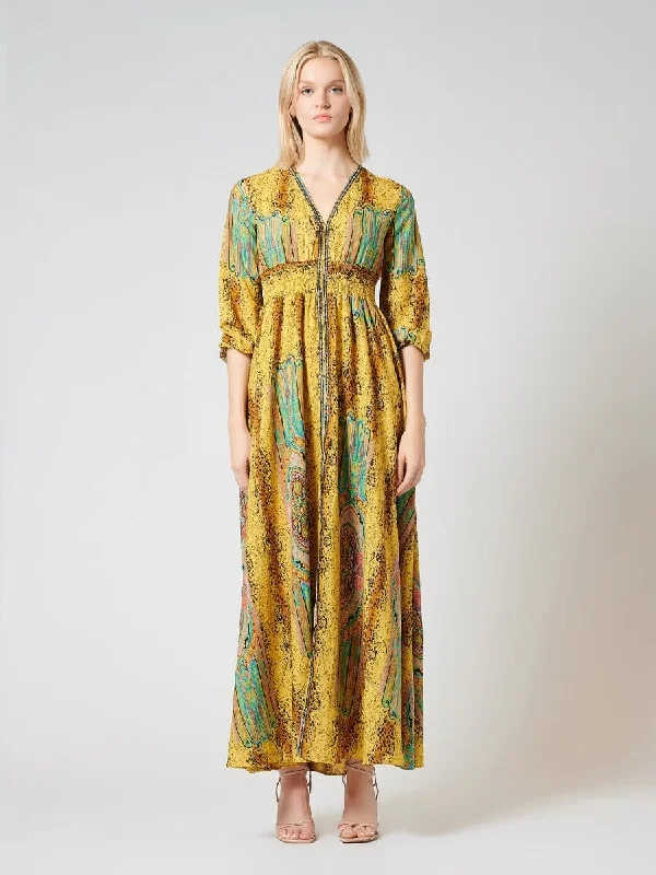 Printed V-Neck Long Sleeves Maxi Dress Cozy Ribbed Maxi Dress