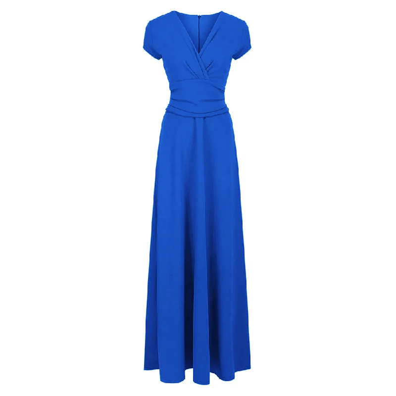 Royal Blue V Neck Cap Sleeve Maxi Dress Stylish Boho Chic Maxi Dress