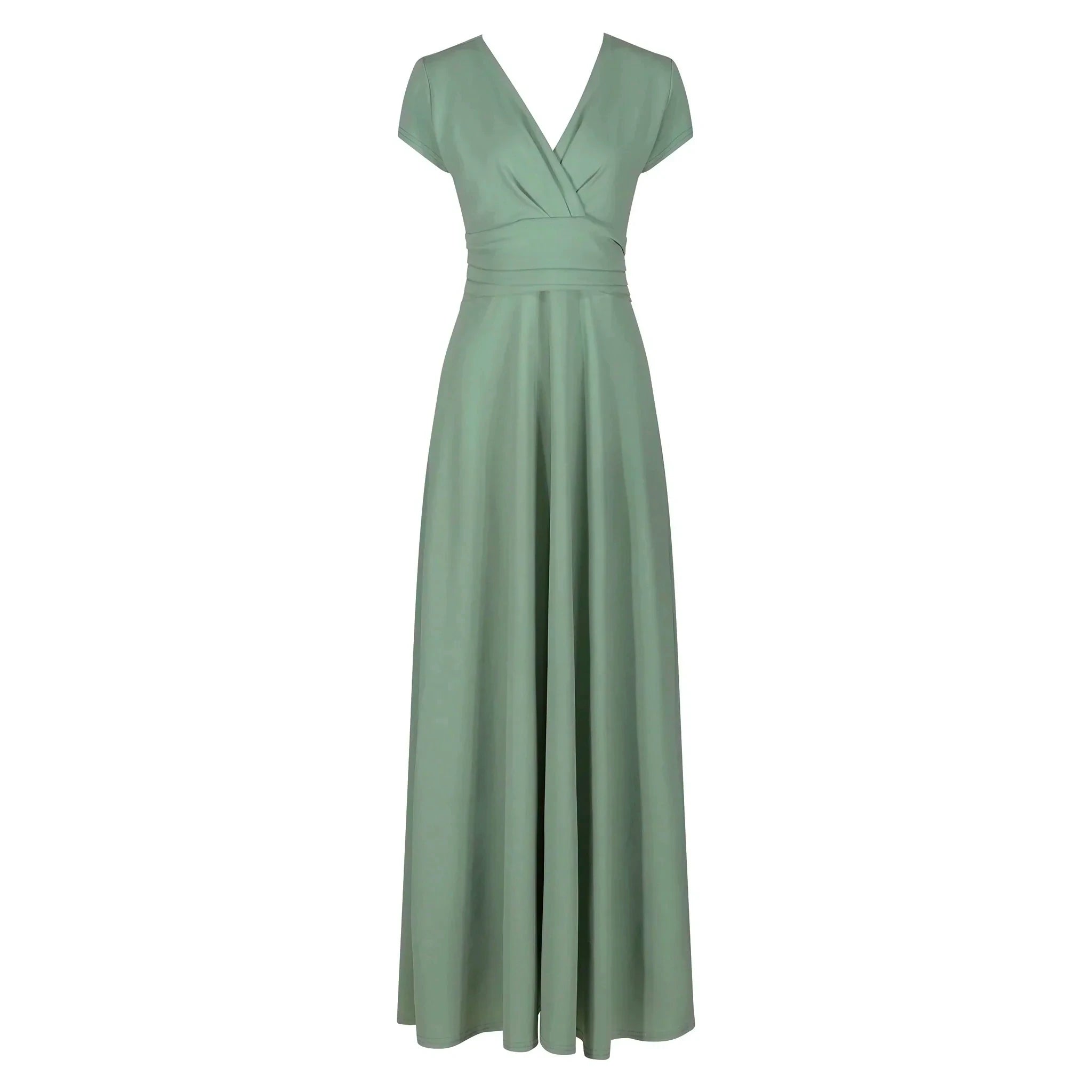 Sage Green V Neck Cap Sleeve Maxi Dress Stylish Long Sleeve Maxi Dress