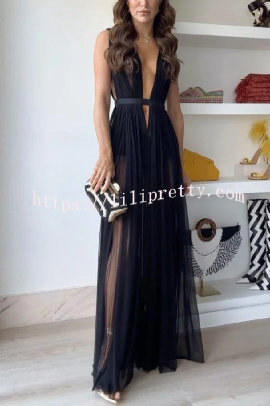 Sexy Muse Semi-sheer Tulle Fabric Fixed Back Tie-up Maxi Dress Fashionable High-Waist Maxi Dress Sexy Muse Semi-sheer Tulle Fabric Fixed Back Tie-up Maxi Dress Fashionable High-Waist Maxi Dress