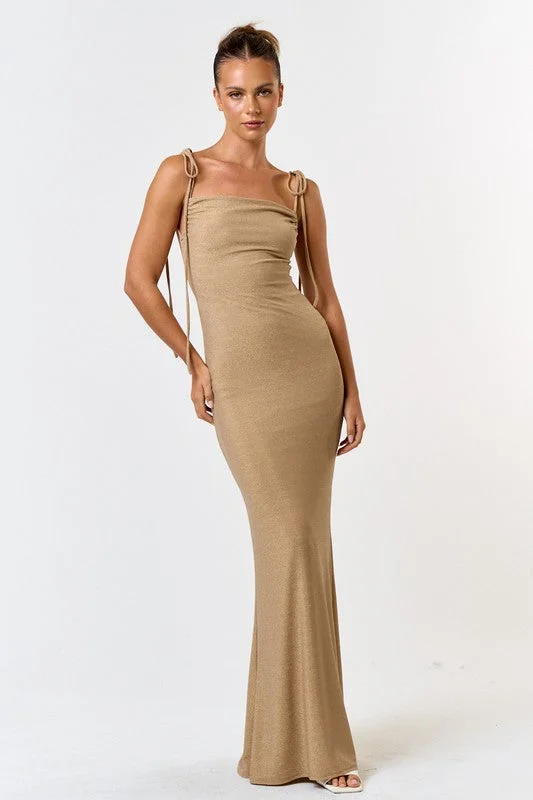 She Sparkles Tan Mermaid Maxi Dress Trendy Maxi Dress with Straps