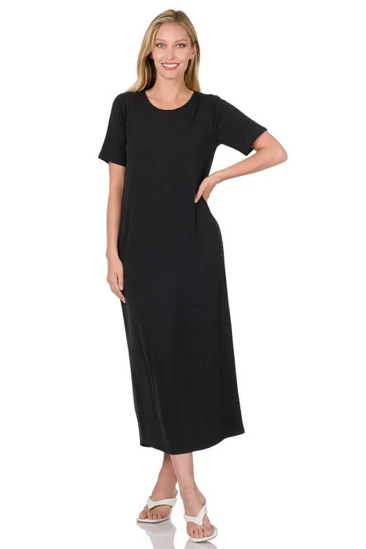 Short Sleeve Scoop Neck Maxi Dress Trendy A-Line Maxi Dress