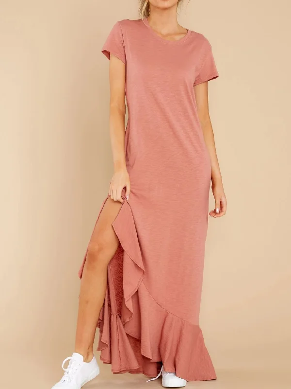 Slit Round Neck Short Sleeve Maxi Dress Stylish Long Sleeve Maxi Dress