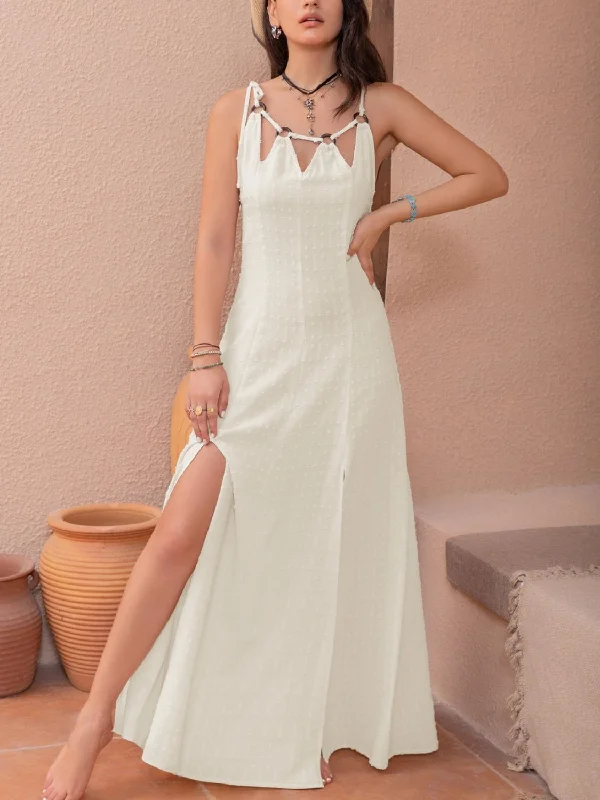 Swiss Dot Cutout Sleeveless Maxi Dress Chic Button-Up Maxi Dress