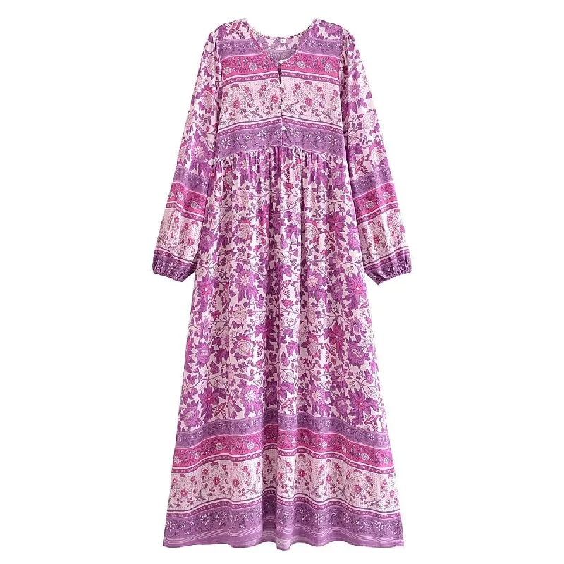 Tallulah Long Sleeve Boho Maxi Dress - Pink Chic Off-Shoulder Maxi Dress