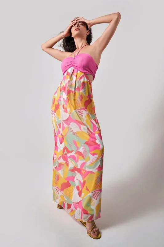 TROPICAL HALTER NECK MAXI DRESS Comfortable Flowy Maxi Dress