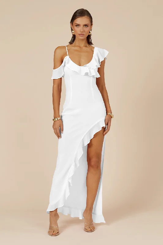 VACANZA MAXI DRESS - WHITE Fashionable Asymmetrical Maxi Dress