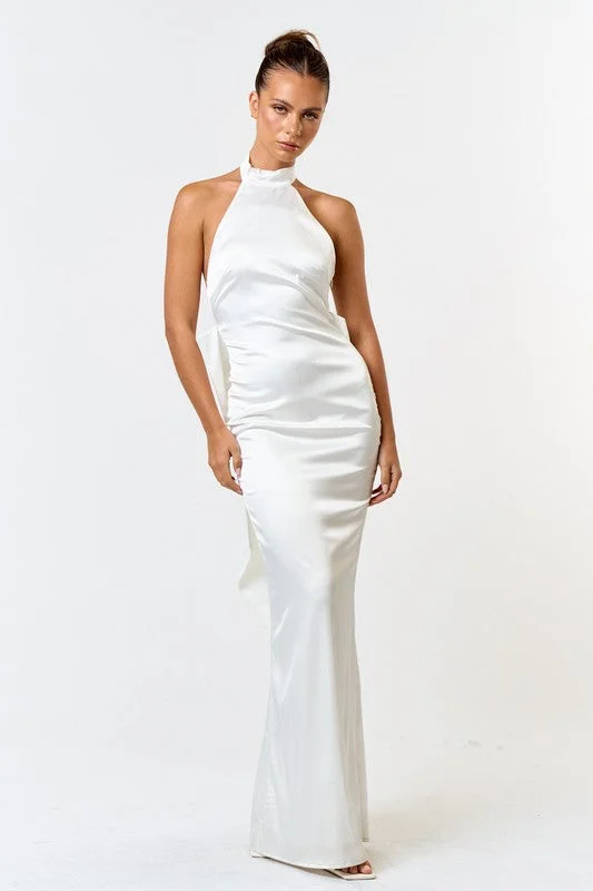 Vow Factor Halter Neckline White Maxi Dress Fashionable Sheer Maxi Dress