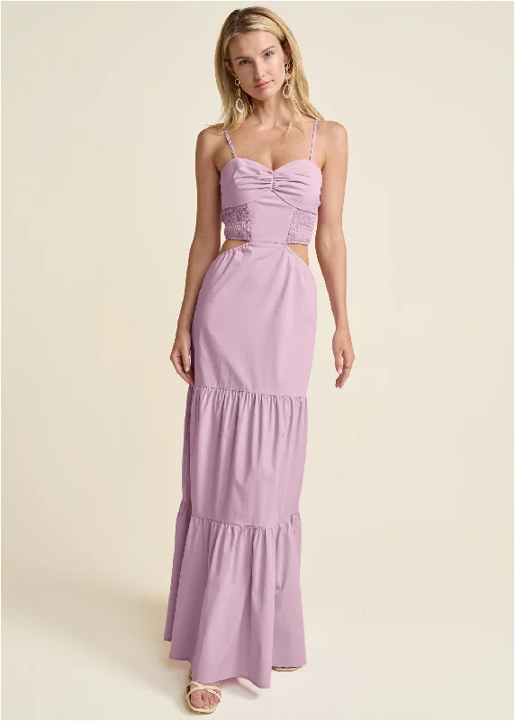 Cutout Tie-Back Maxi Dress - Light Purple Elegant Maxi Dress with Drapes