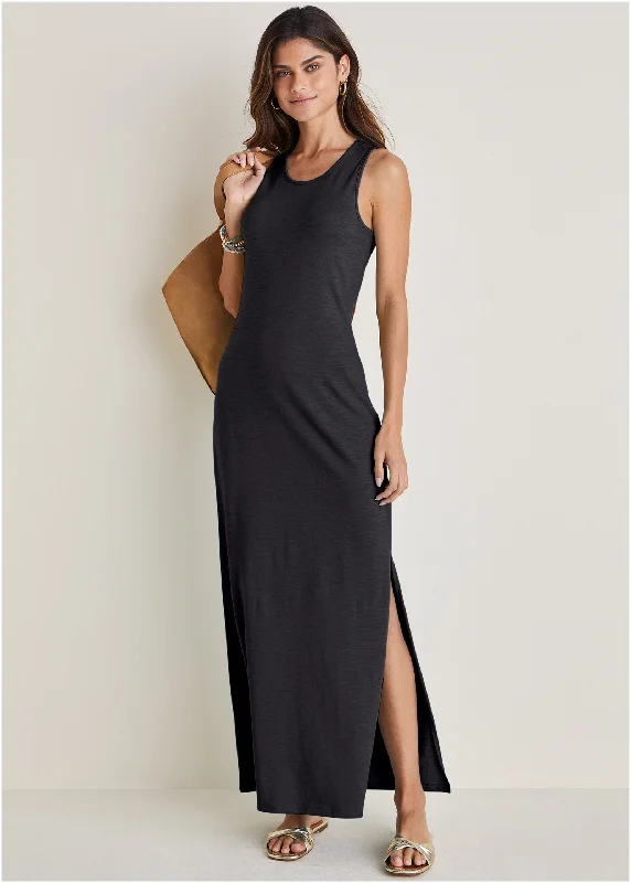 Tank Maxi Dress - Black Stylish Long Sleeve Maxi Dress